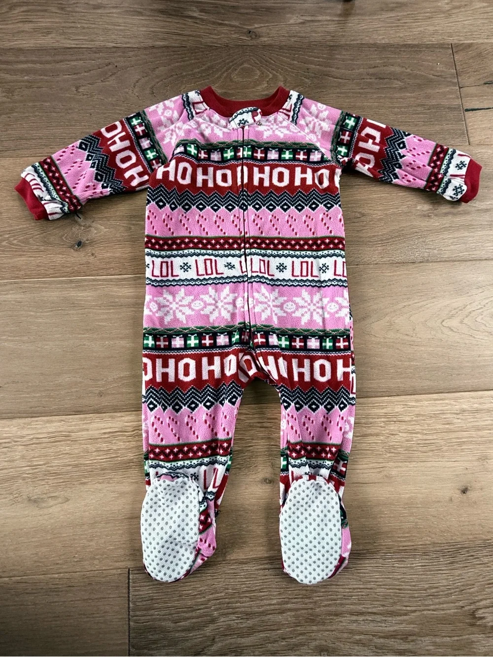 The Children's Place Holiday fleece Footed One-Piece zip up sleeper size 18-24
